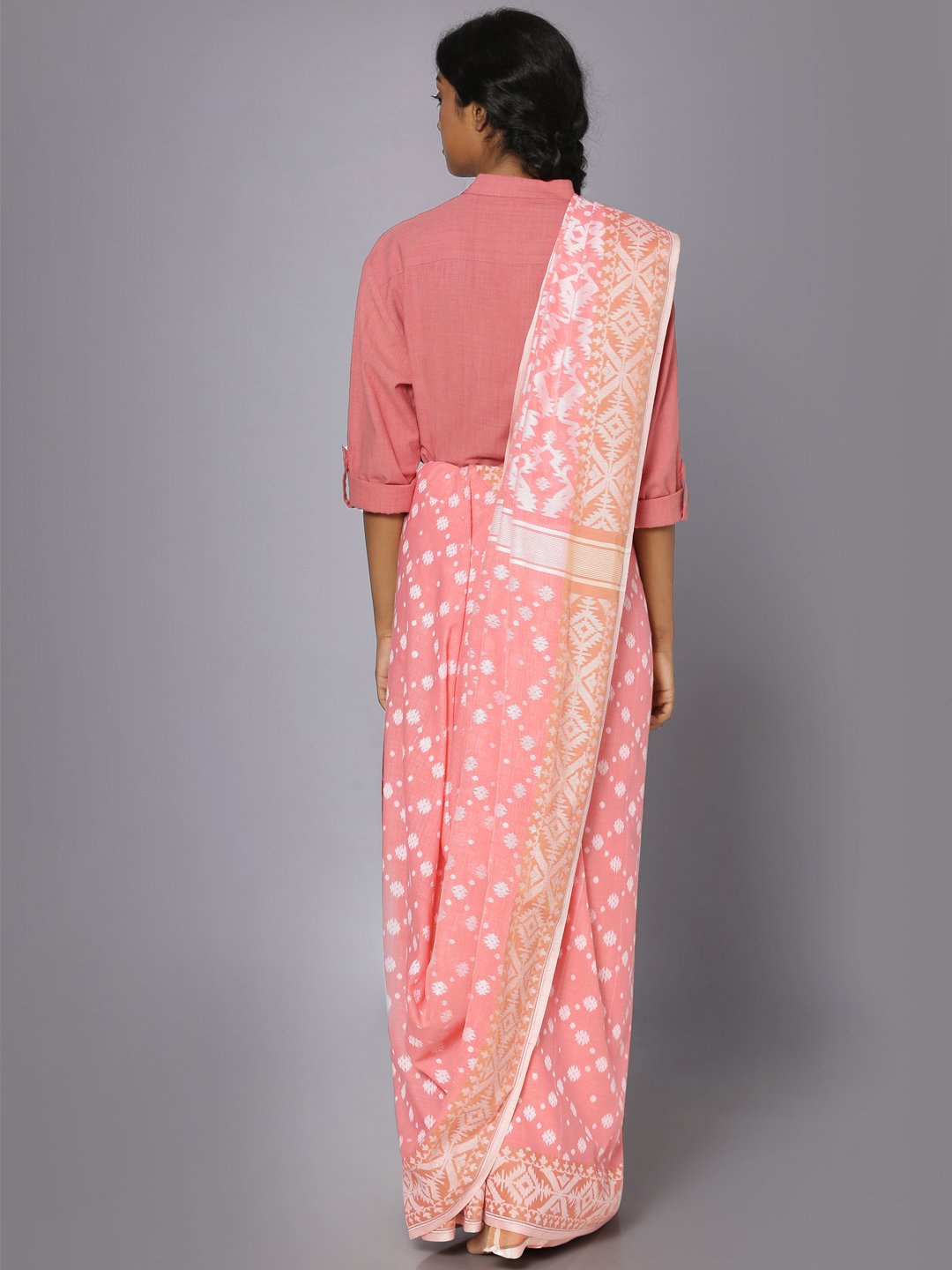 Pink jamdani soft cotton saree