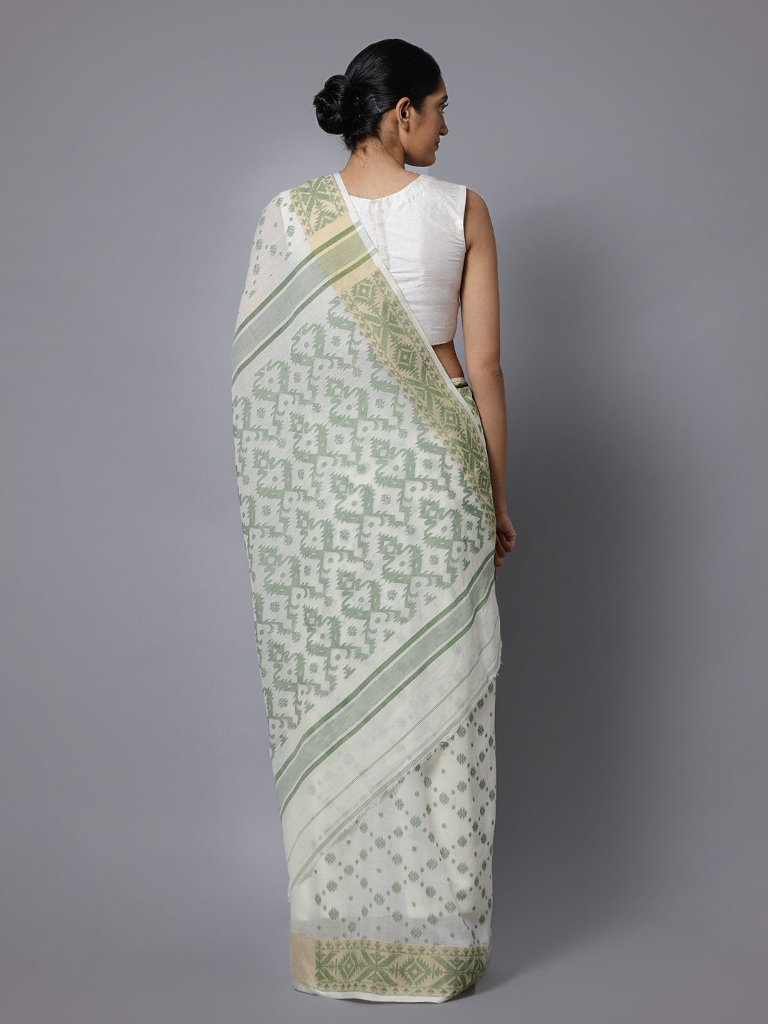White jamdani bengal handloom cotton saree