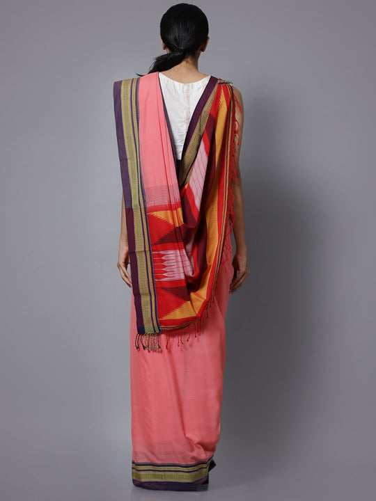 Peach ilkal handloom cotton saree