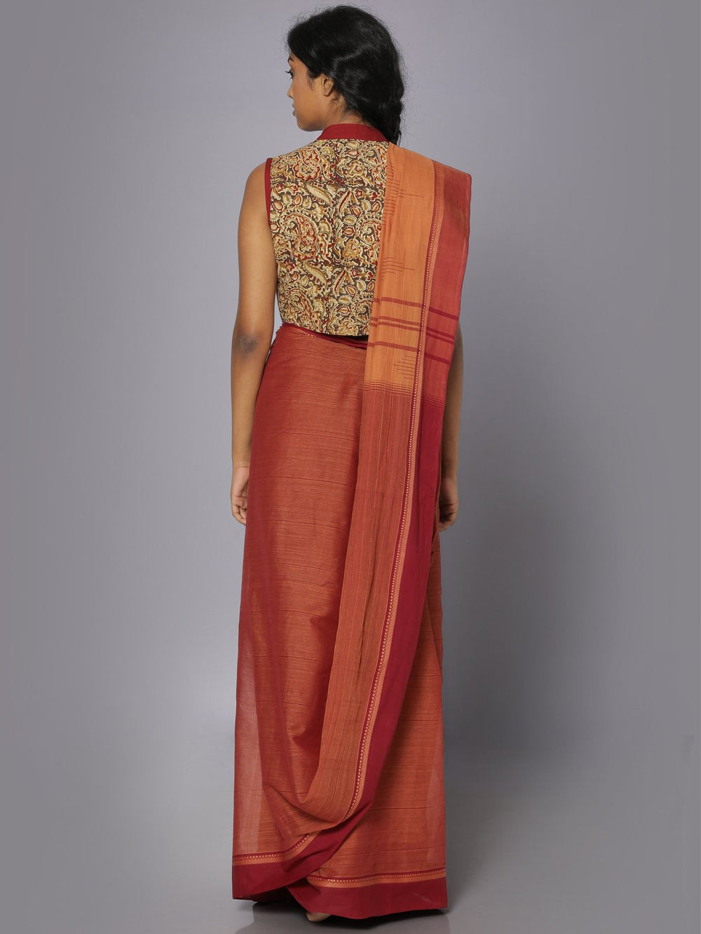 Brick red mangalgiri cotton saree