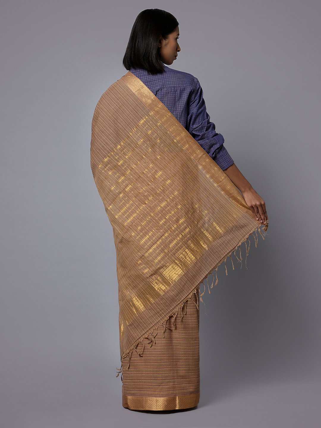 Brown mangalagiri handloom cotton saree