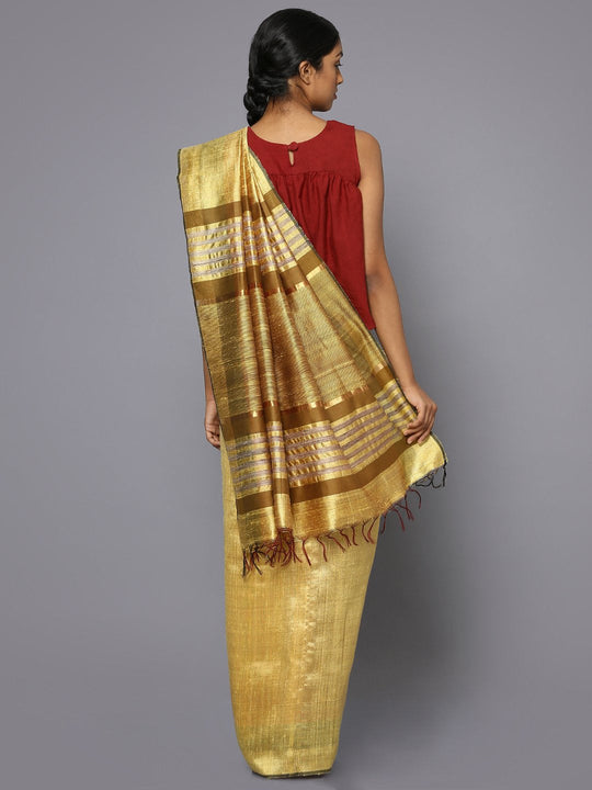 Golden tussar silk saree