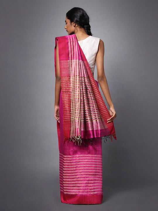 Pink striped handloom tussar silk saree