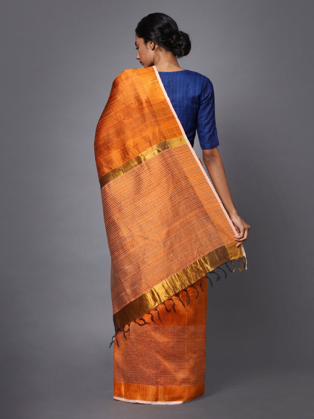 Orange handloom tussar silk saree