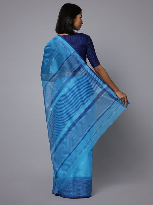 Blue handloom maheshwari cotton silk saree