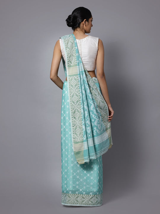 Aqua blue jamdani handloom cotton saree