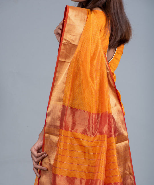 Orange handwoven maheshwari cotton silk saree