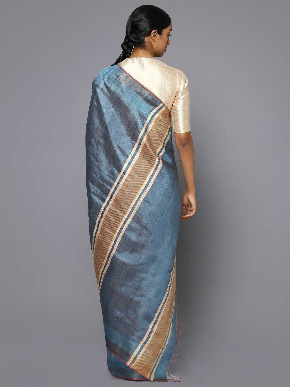 Blue grey tussar silk saree