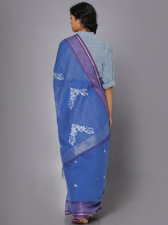 Blue muslin jamdani saree