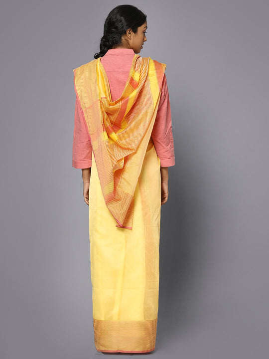 Yellow silk cotton maheshwari saree