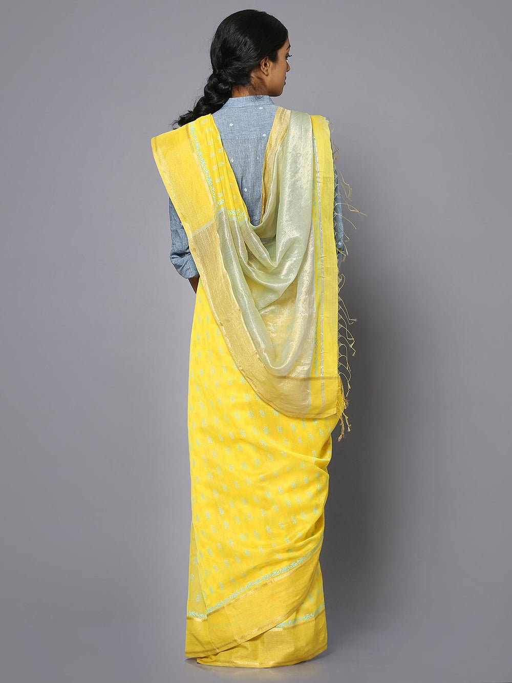 Yellow silk cotton printed maheshwari saree