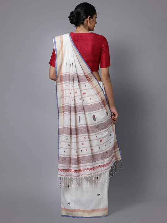 White handspun handloom cotton saree