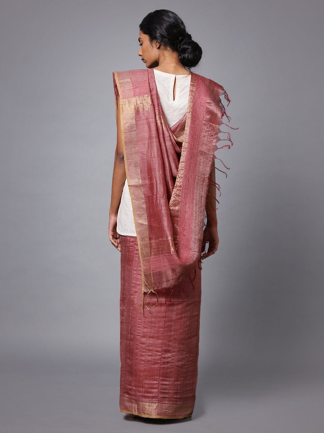 Light mauve handloom tussar silk saree