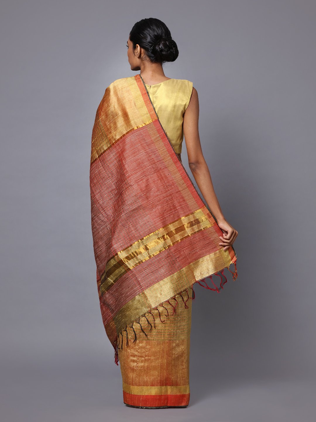 Bronze gold handloom tussar silk saree