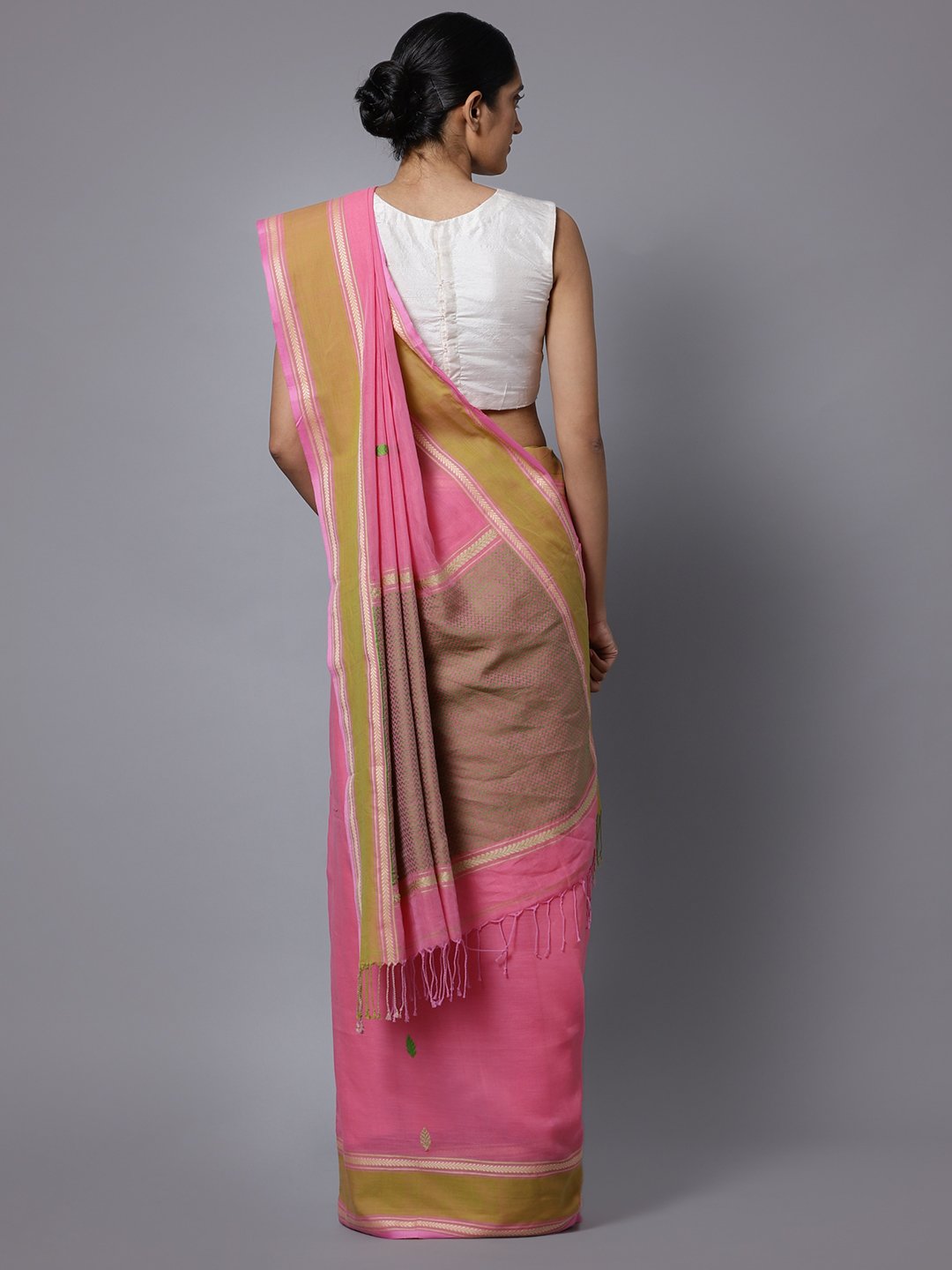 Pink bengal handloom cotton saree