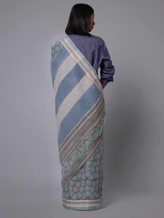 Handblock printed handloom cotton saree