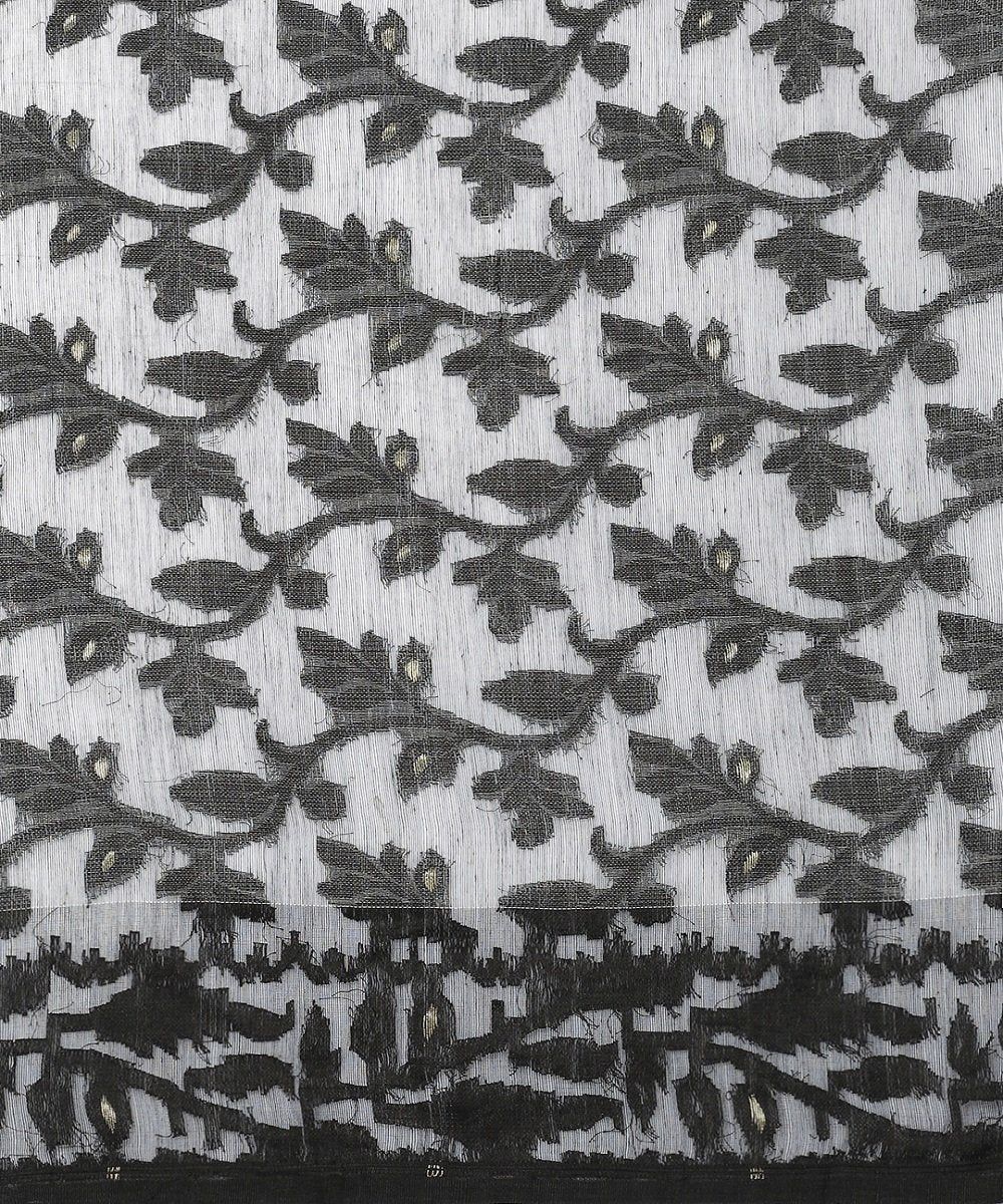 Black jamdani silk cotton saree