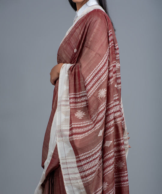 Brown handwoven tussar silk kotpad saree