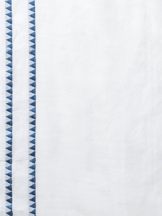 White handloom cotton linen saree