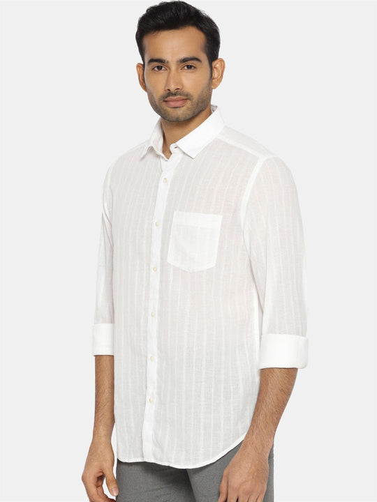 White on white striped regular collared shirt