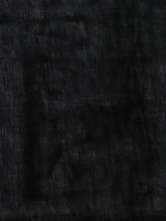 Handblock black print linen saree