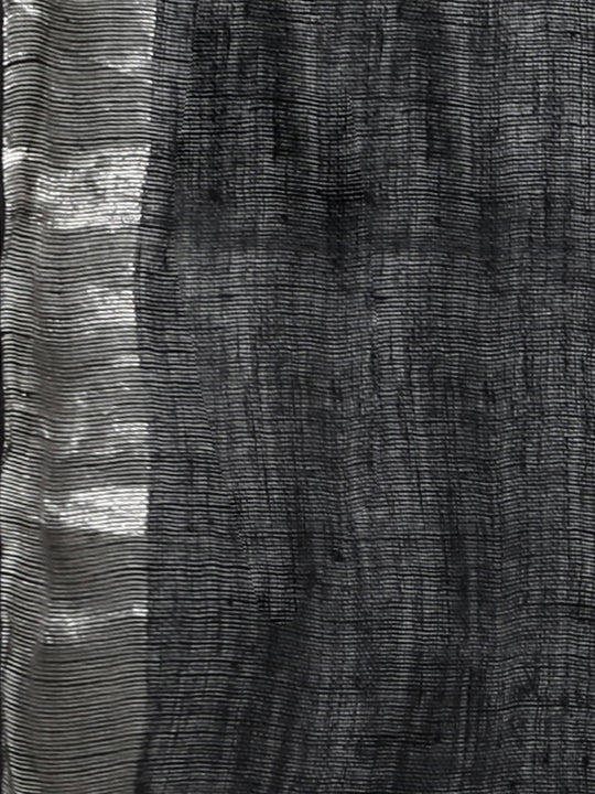 Black handblock print linen saree