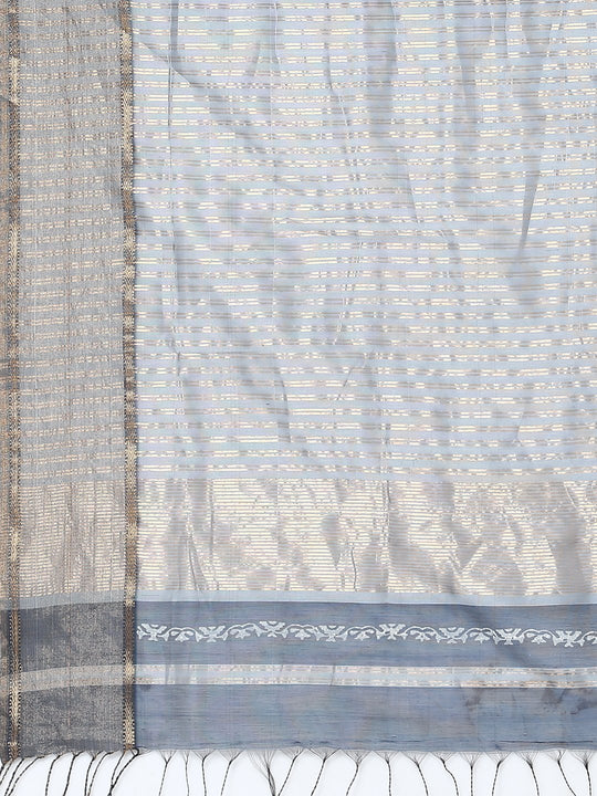 Blue silk cotton printed maheshwari saree