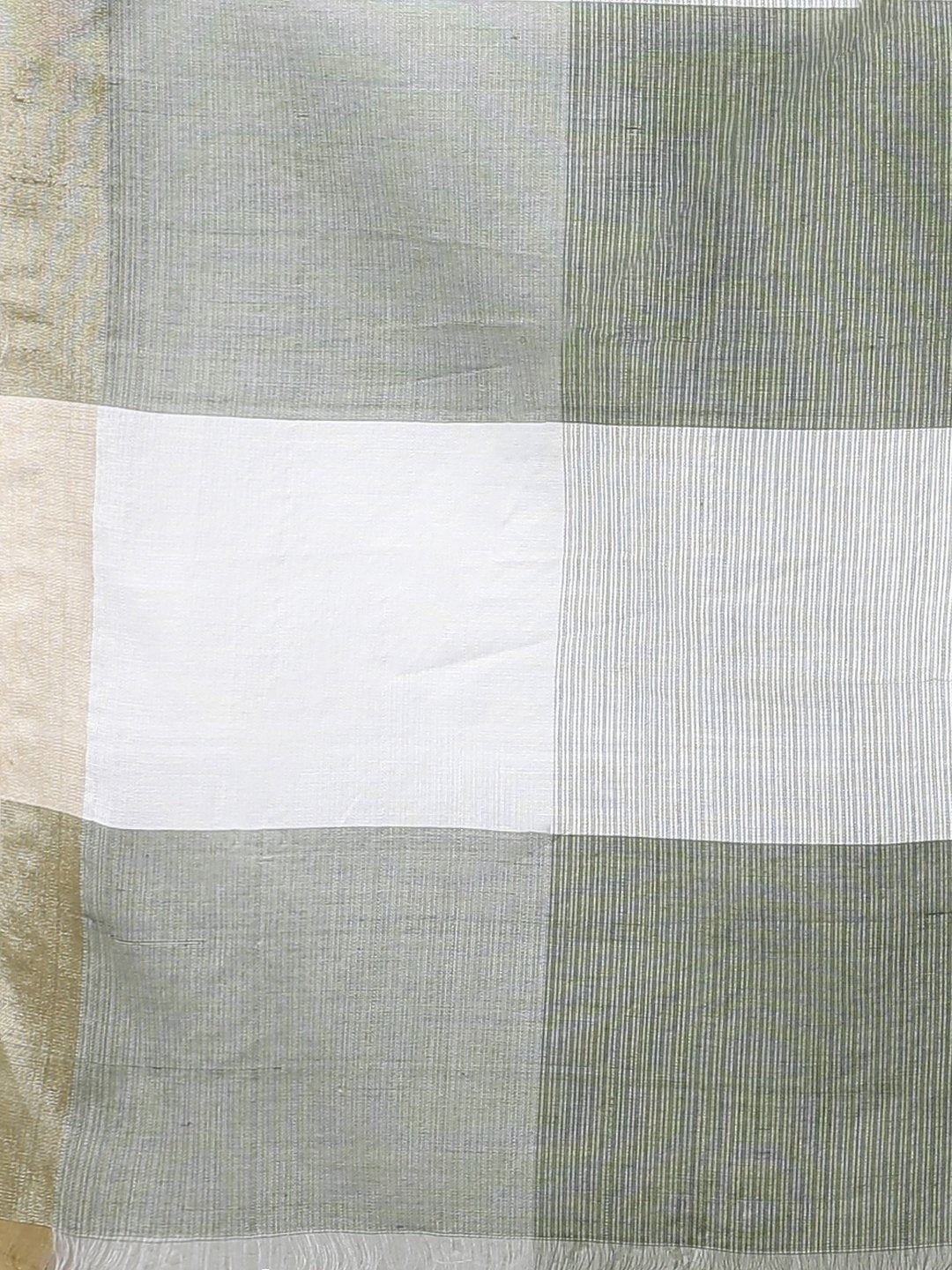 Grey white checks handloom cotton silk saree