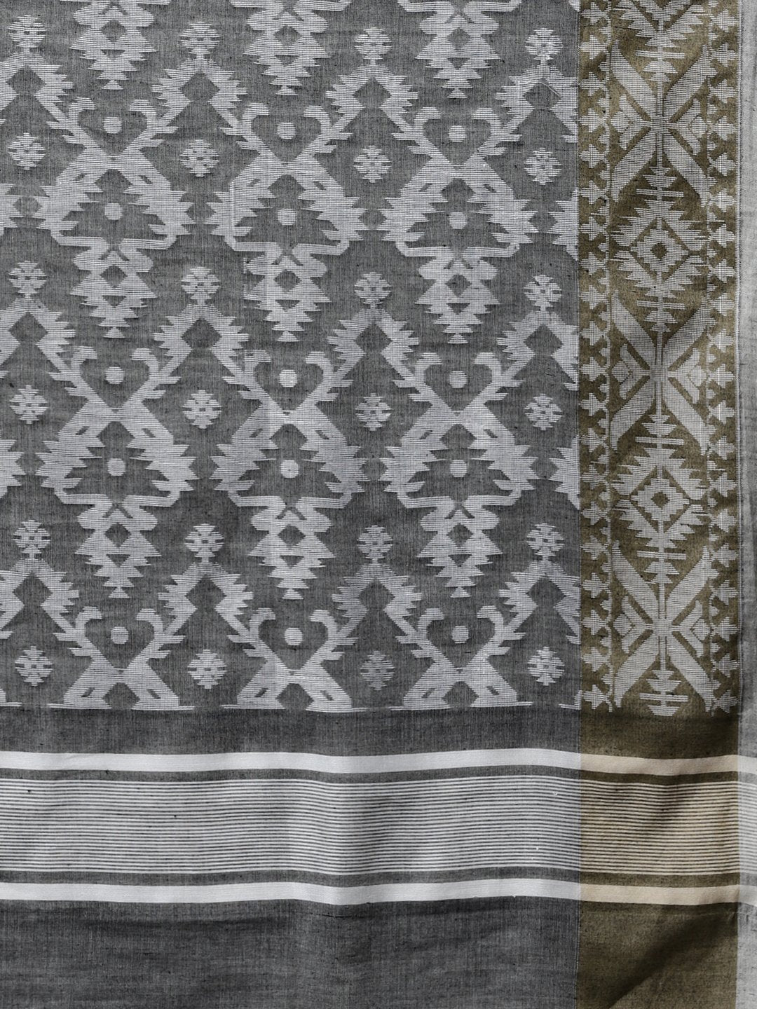 Grey jamdani bengal handloom cotton saree