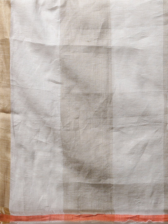 Brown white checks handloom cotton silk saree