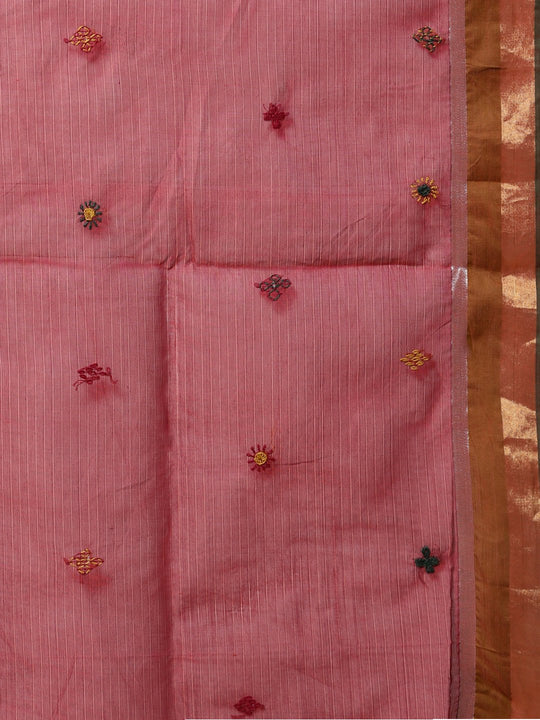 Magenta hand embroidery cotton saree