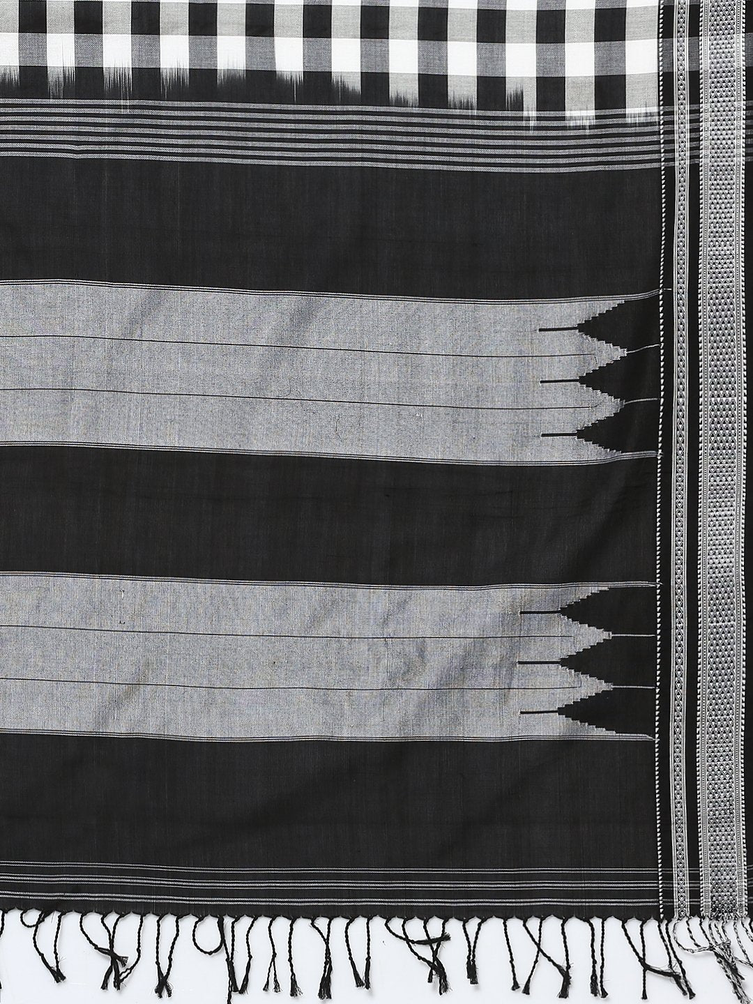 Black & white checkered ilkal cotton saree