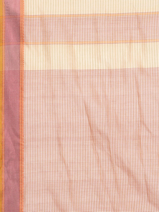 Striped beige silk cotton maheshwari saree