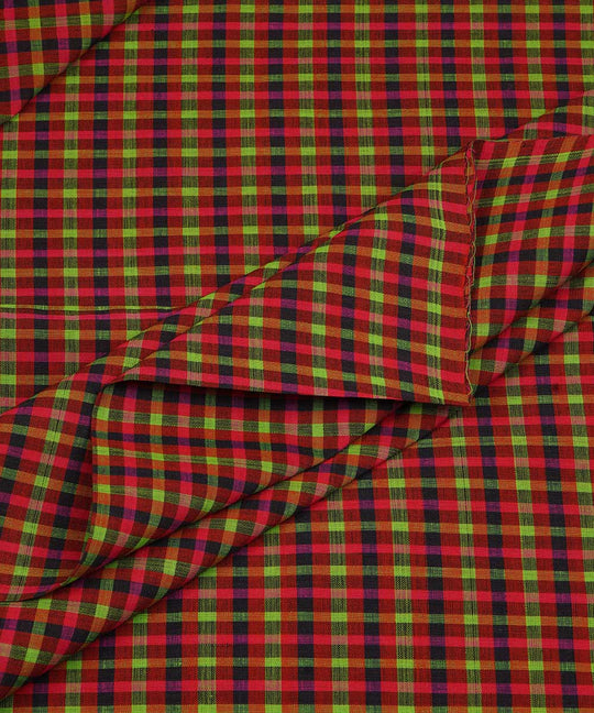 3m Multicolour hand woven checks cotton mangalgiri kurta material