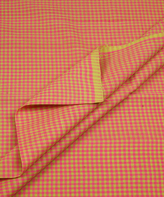 2.5m Green pink handwoven checks cotton mangalgiri kurta material