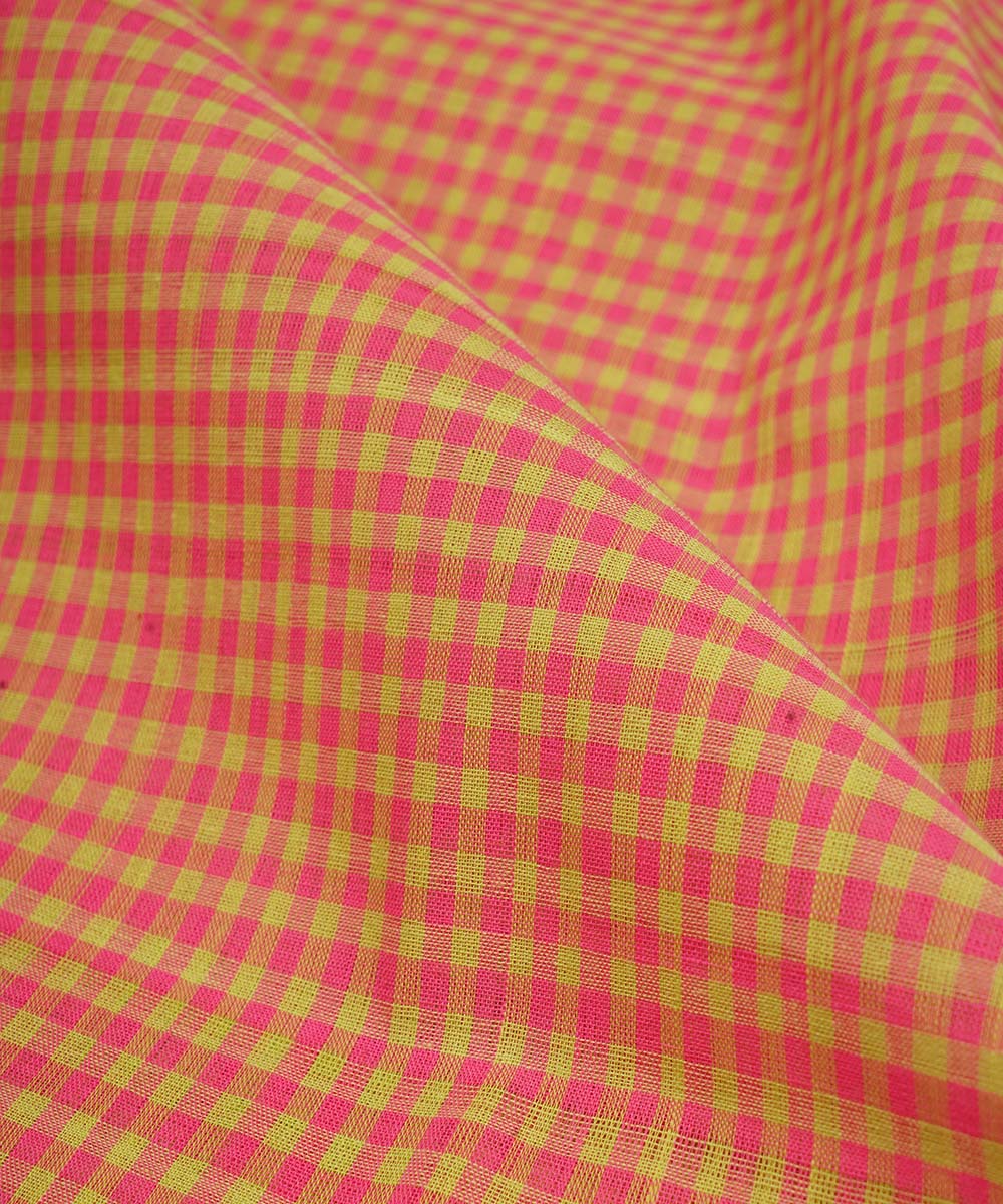 2.5m Green pink handwoven checks cotton mangalgiri kurta material