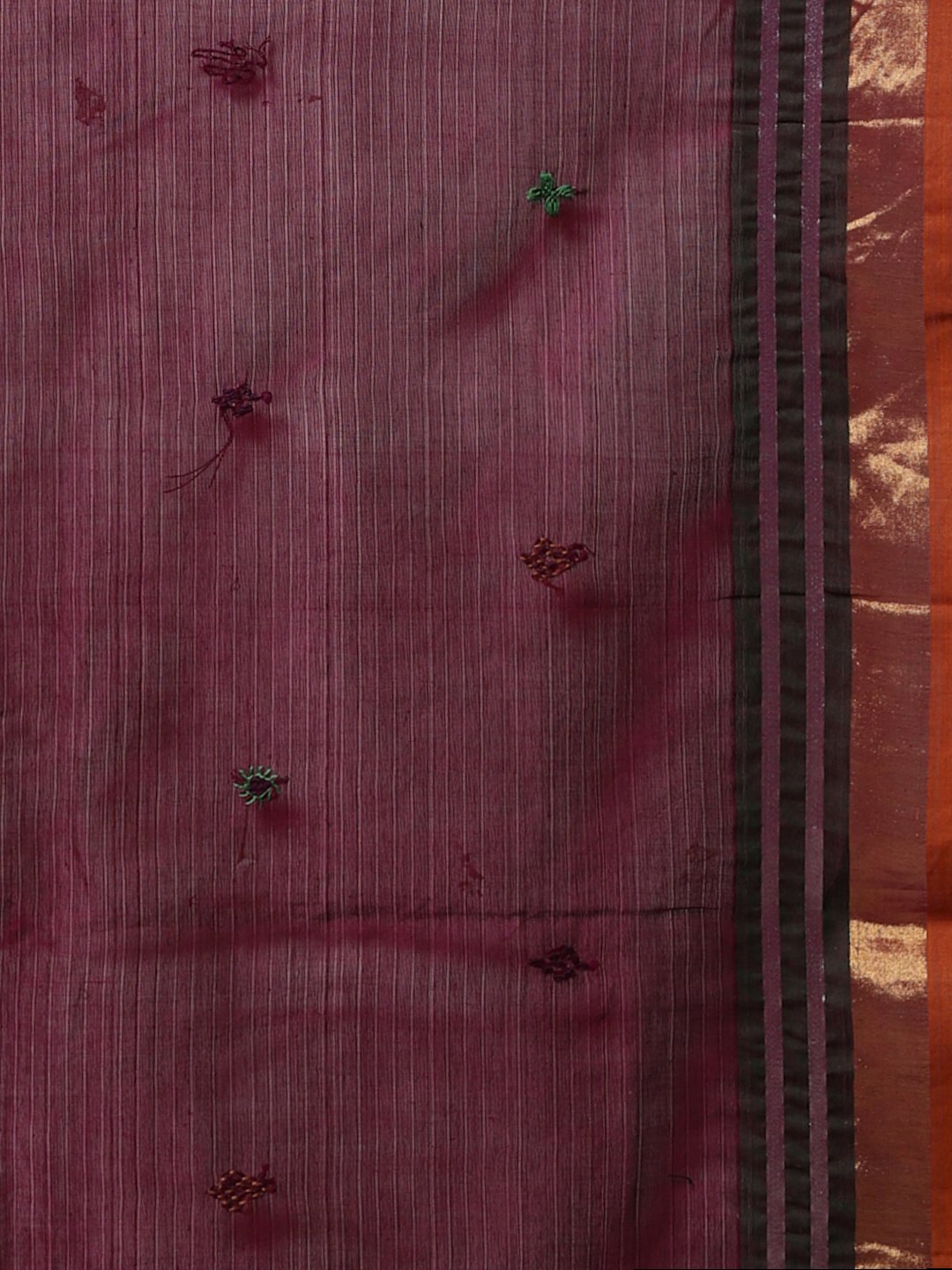 Hand embroidery magenta cotton saree