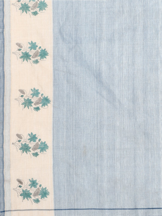 Powder blue block print cotton saree