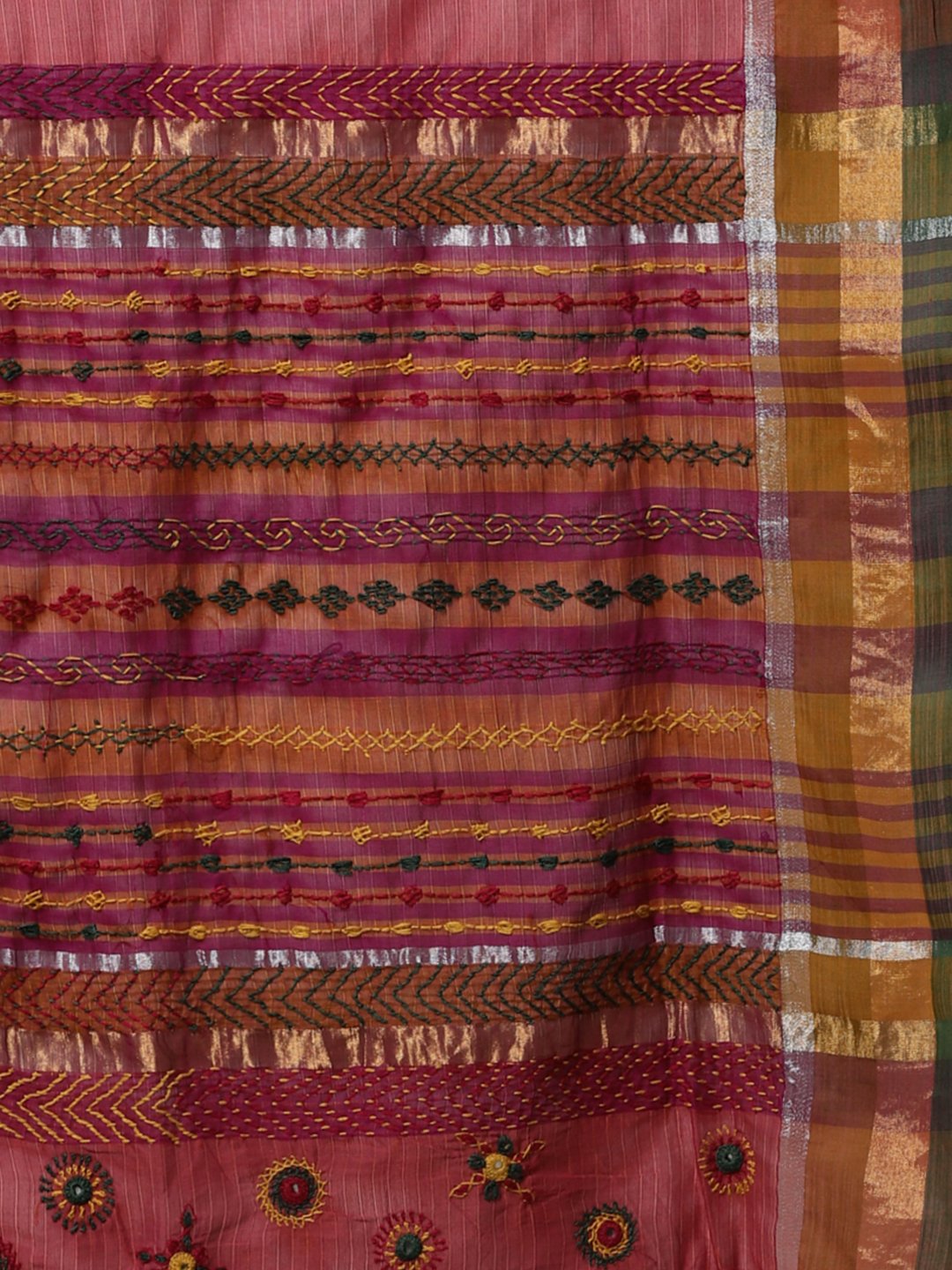 Magenta hand embroidery cotton saree