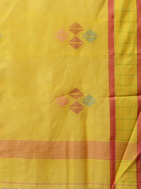 Yellow jamdani handloom phulia cotton saree