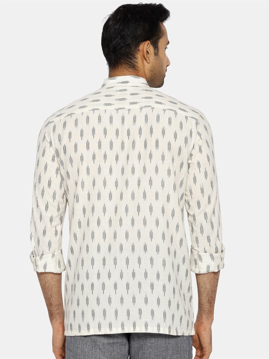 White ikat extended collared shirt