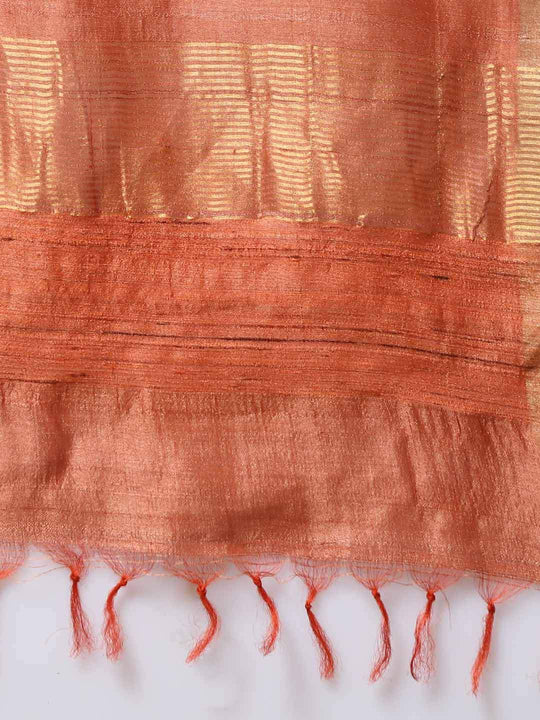 Handloom light orange tussar silk saree