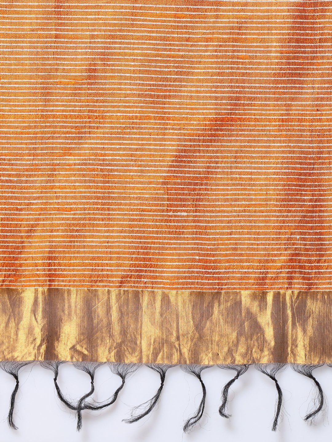 Orange handloom tussar silk saree
