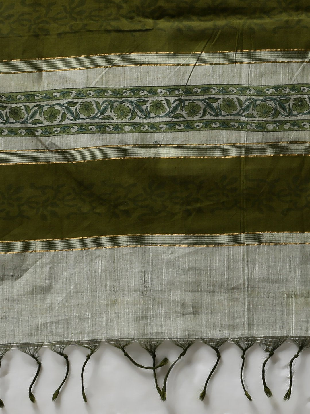 Light green handblock printed cotton saree