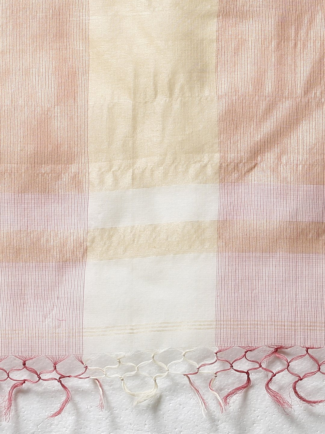 Peach white checks handloom cotton silk saree