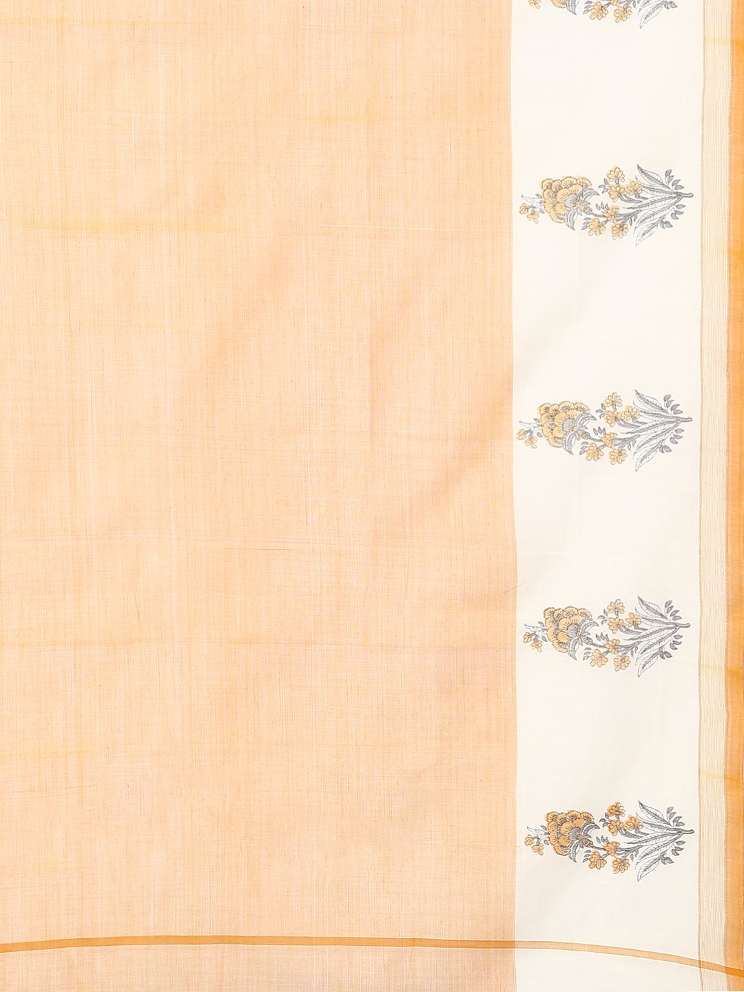 Light orange block print cotton saree