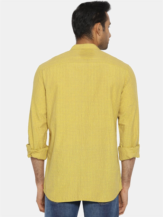 Textured lemon mandarin collar shirt