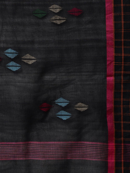 Black pink bengal soft cotton handloom saree