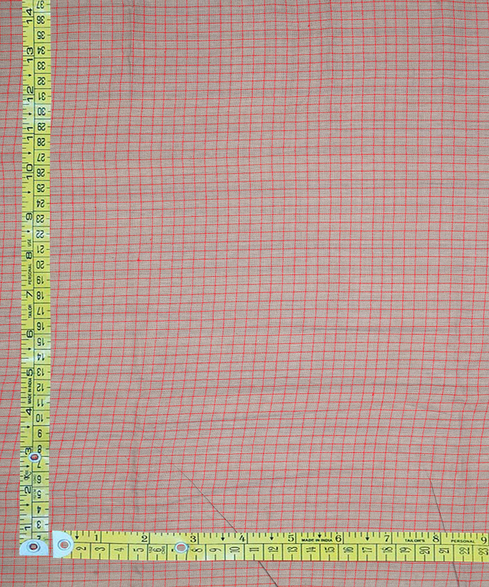 Grey red checks handspun handwoven bengal cotton fabric