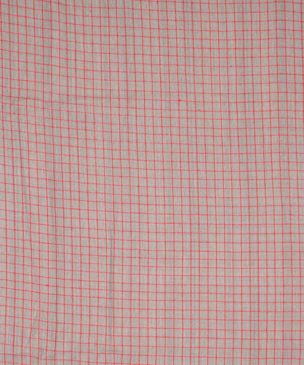 Grey red checks handspun handwoven bengal cotton fabric